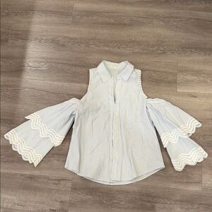 Jonathan Simkhai Blue and White Striped Cold Shoulder Blouse